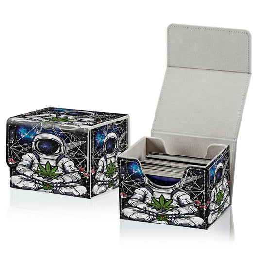 RWUTYTIUL Card Deck Box for MTG Cards, Card Storage Box Fits 100+ Sleeved Cards, PU Leather Large Size Strong Magnet Card Deck Case Holder for Board Game Magic MTG TCG CCG, Planet Man