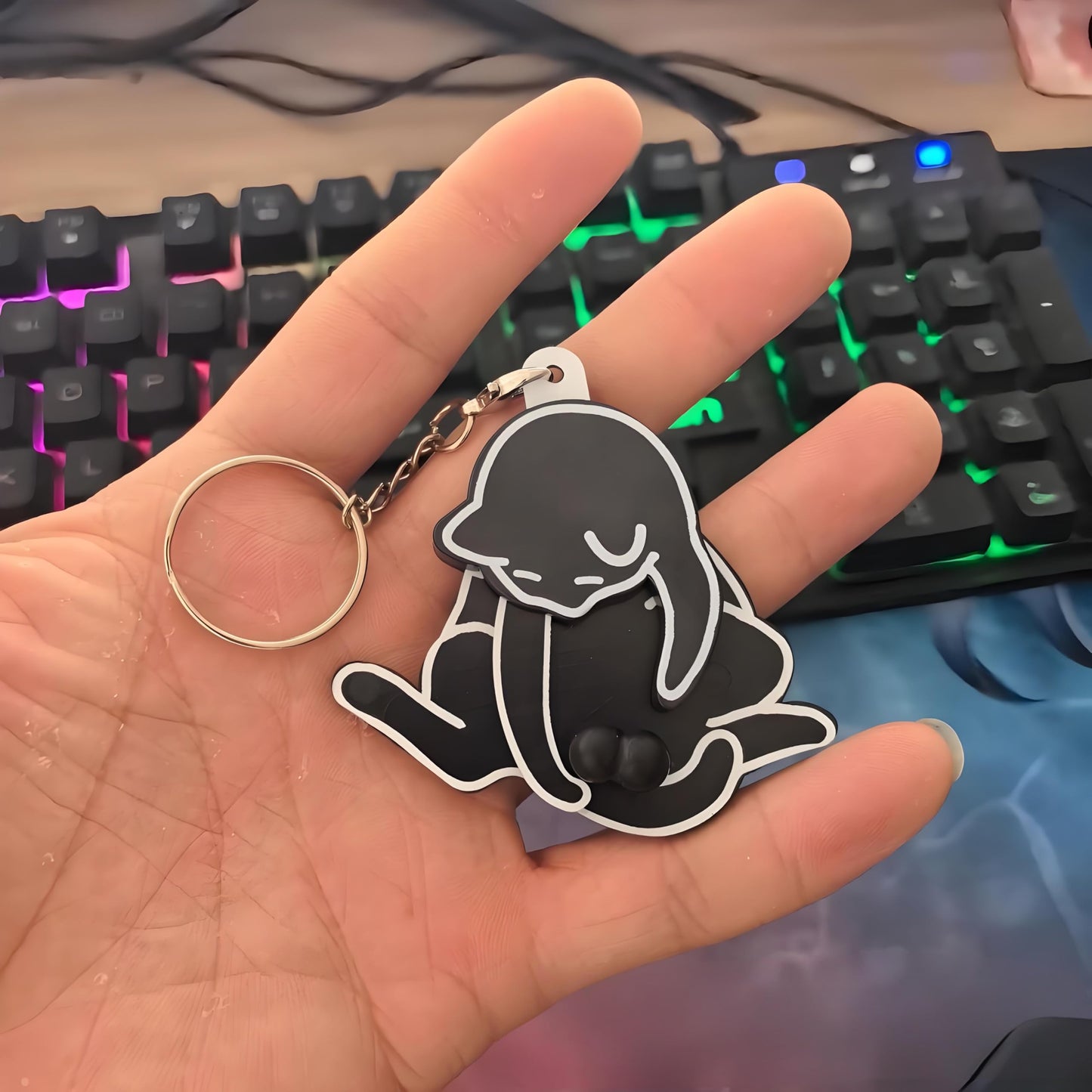 Mischief Cat Interactive Keychain, Funny Wiggling Cat Keychain with Rotating Cats Eggs,Fun Keychains for Bags (6pcs)