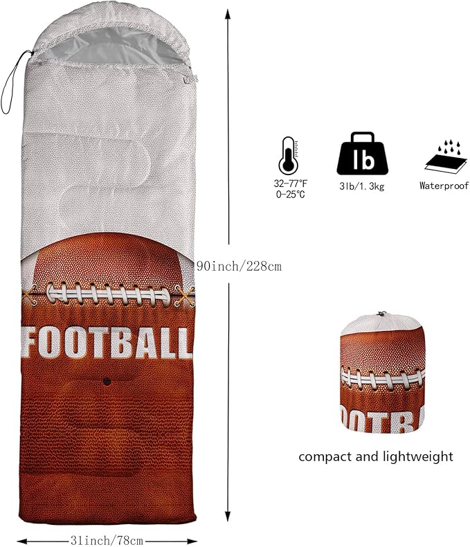 BSNTHO Football Camping Sleeping Bags,3 Season Warm & Cool Weather,Lightweight,Waterproof Sleeping Bags for Adults & Kids,Traveling,and Outdoors,Camping Gear Equipment,31x90inch