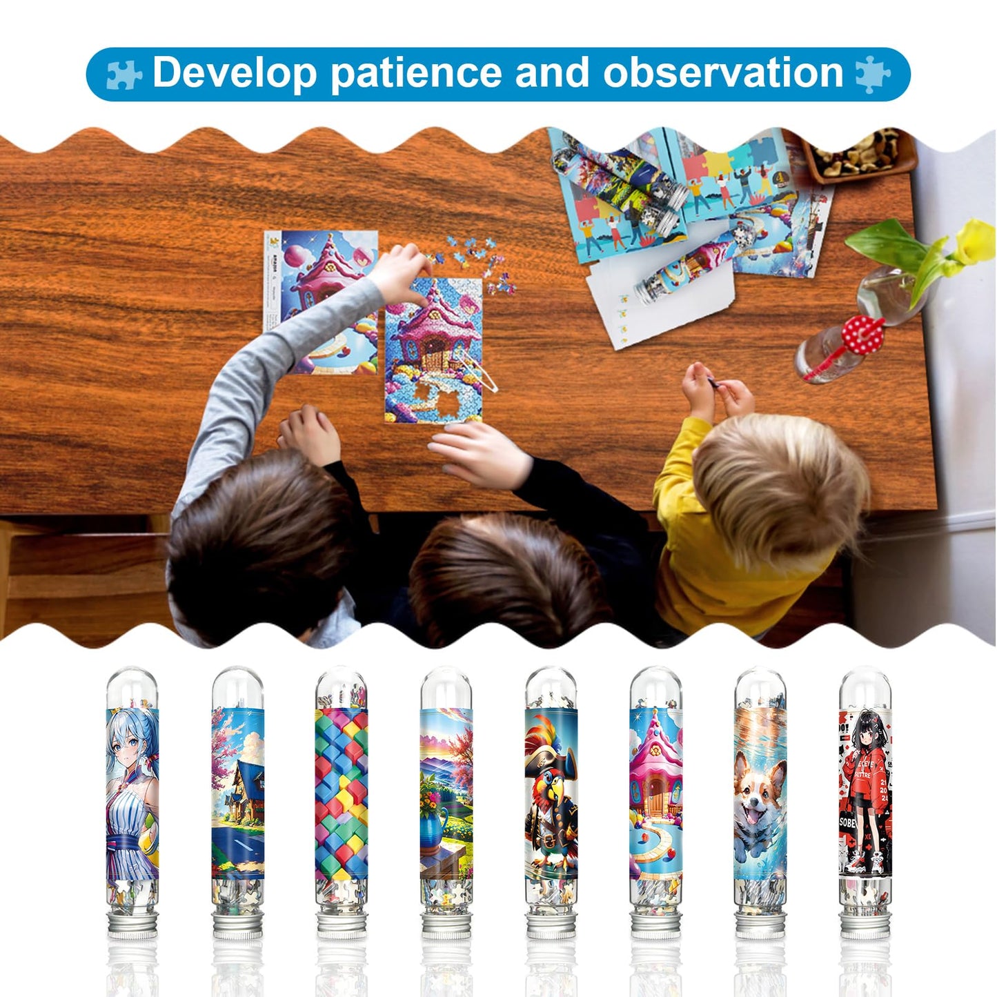 Mini Jigsaw Puzzles for Adults (8 Packs) PCS Puzzle with Reference Blueprint, Micro Puzzle, Comes with Tweezers for Small Puzzles, Suitable As a Gift (8 Packs - 4)