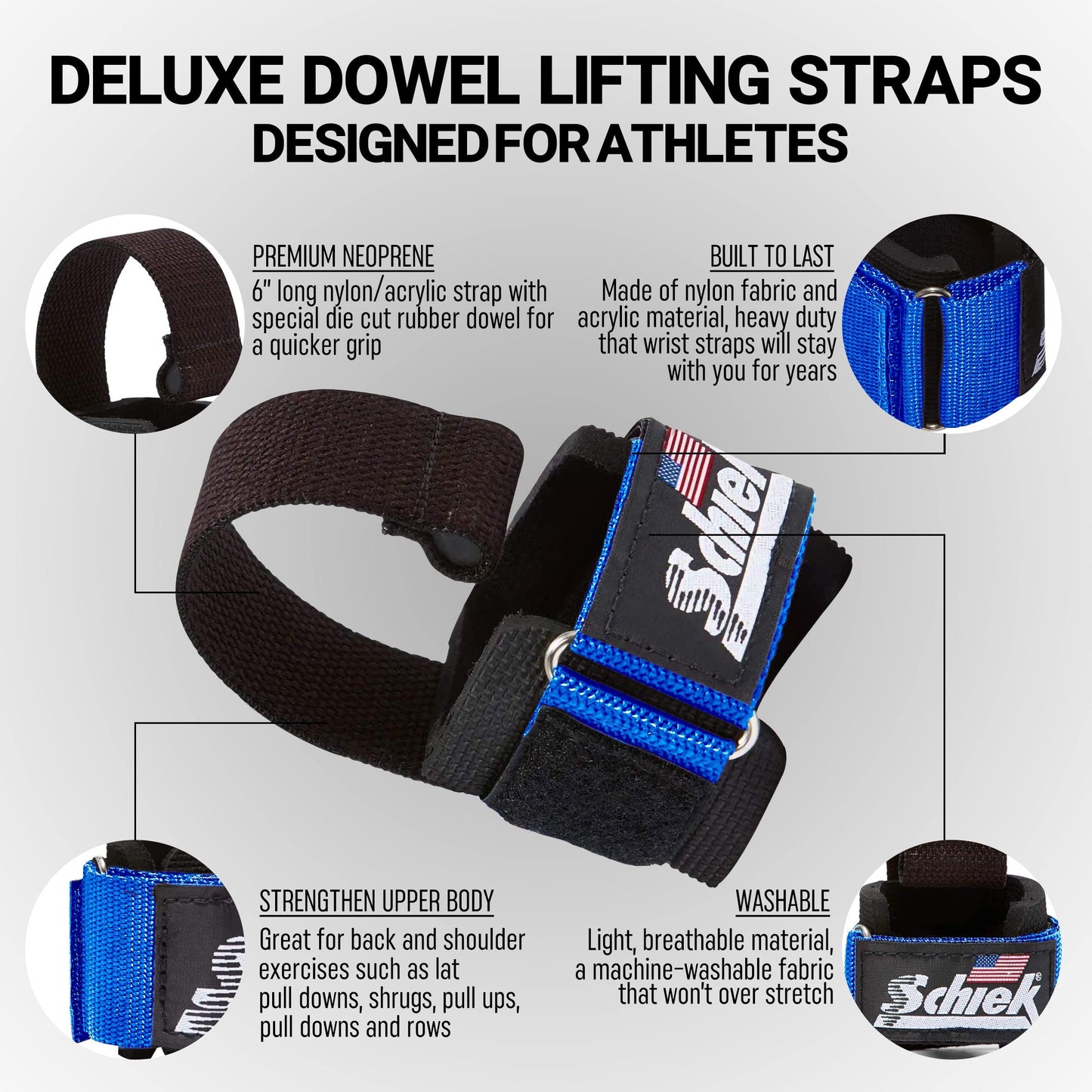 Schiek Sports Model 1000-DLS Deluxe Dowel Straps for Weight Lifting