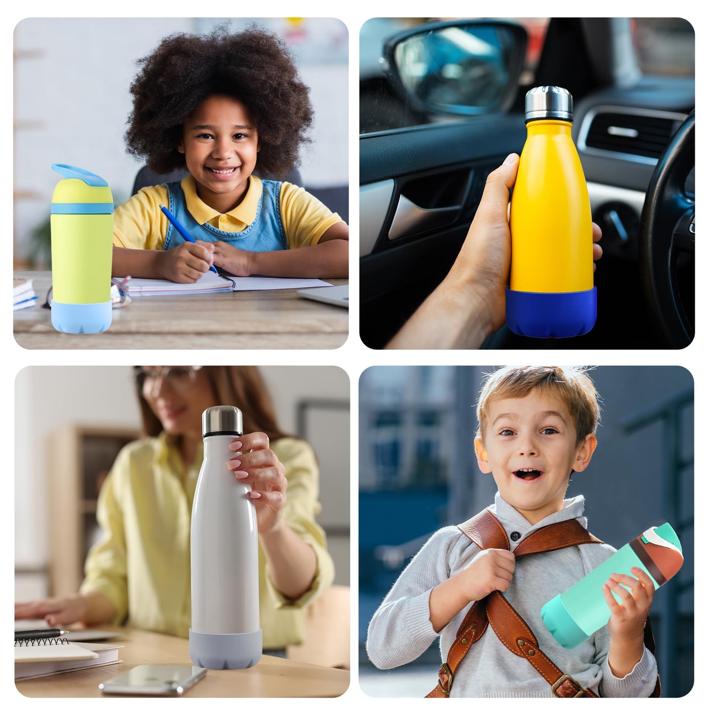 VIKIZUES Silicone Boot Compatible with Owala Kids Water Bottle 14/16 oz & S'well 17oz Water Bottle and More 12/17 oz Stainless Steel Water Bottles, Anti-Slip Bottom Protector Sleeve (Orange)