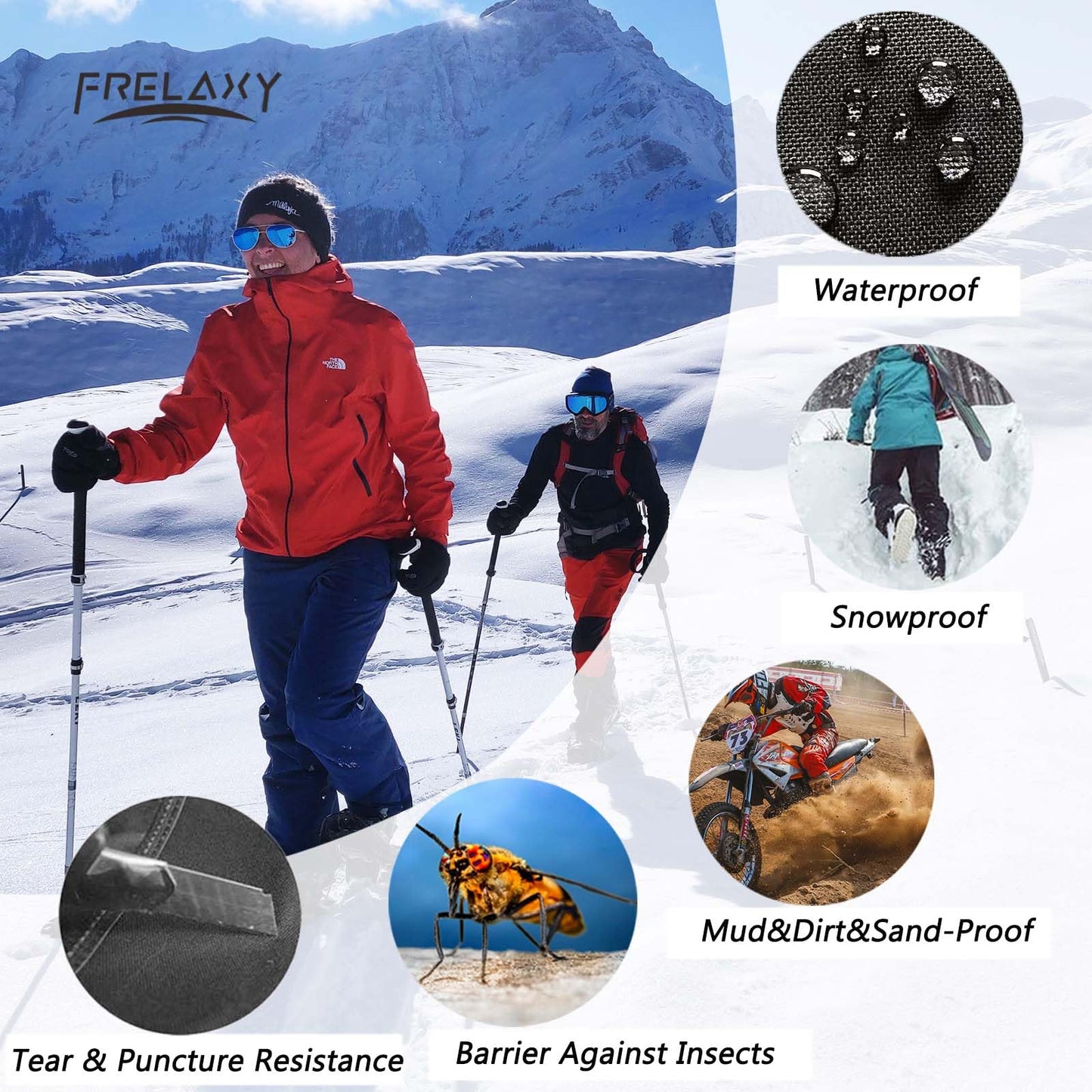 Frelaxy Leg Gaiters Ultra HIGH-Performance Hunting Gaiters, 100% Waterproof Hiking Gaiters with Upgraded Rubber Foot Strap, Adjustable Snow Boot Gaiters (Jet Black,M)