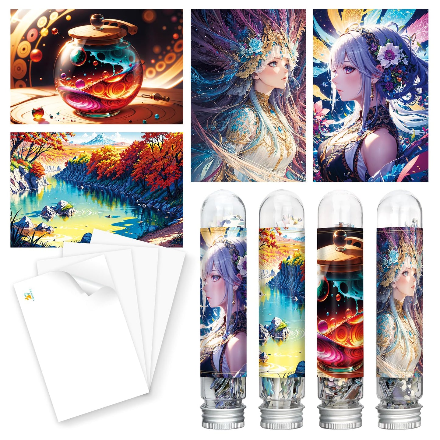 Mini Jigsaw Puzzles for Adults (4 Packs) - 150 Pieces with Reference Blueprint, Micro Puzzles, Tweezers and Saver Included