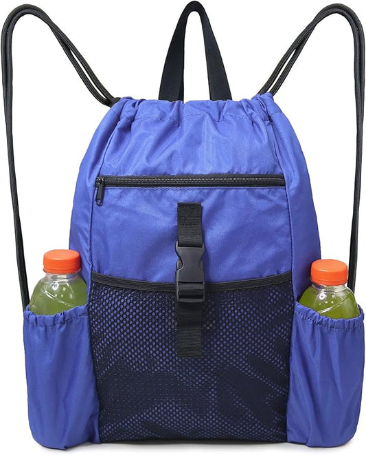 BeeGreen Drawstring Backpack Sports Gym Bag With Shoe Compartment and Two Water Bottle Holder …