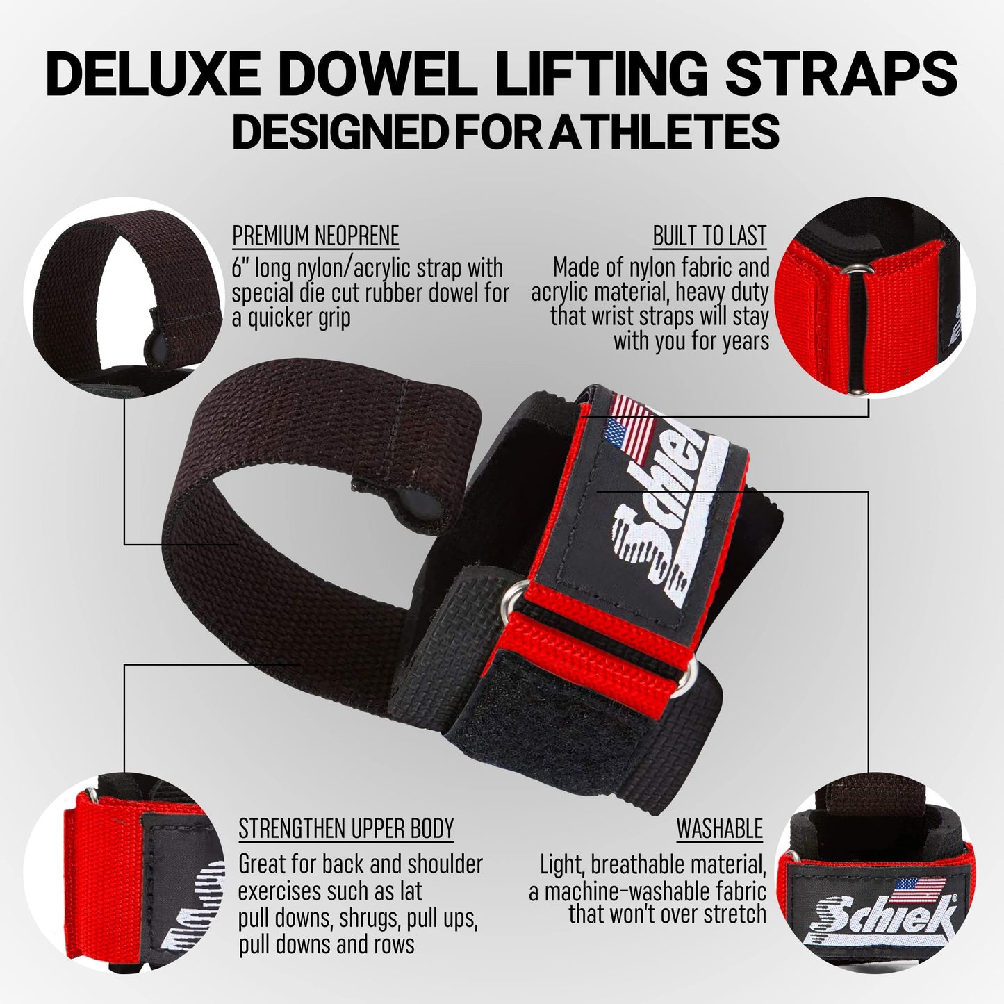Schiek Sports Model 1000-DLS Deluxe Dowel Straps For Weight Lifting