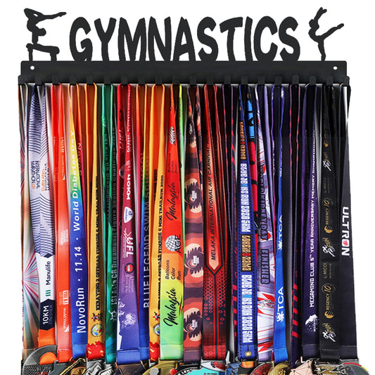 Goutoports Medal Wall Hanger Display - Gymnastics Girls - Award Plaques Rack for Sports - Black Steel Metal Holder With 20 Hooks Hold Up 60 Medals Easy to Install