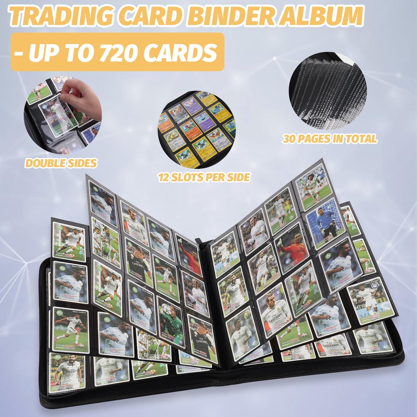 Trading Card Binder 12 Pocket, GERMUN PU Cover Card Binder for 720 Cards, Premium Trading Card Holder Folders, Double Sided Pocket Card Album for MTG, TCG (Purple)