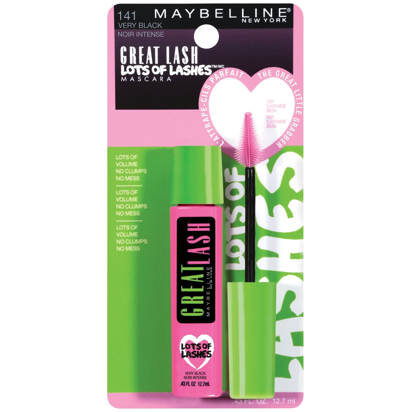 Maybelline New York Makeup Great Lash Lots Of Lashes Washable Mascara, Very Black Mascara, 0.43 fl oz (Pack of 2)