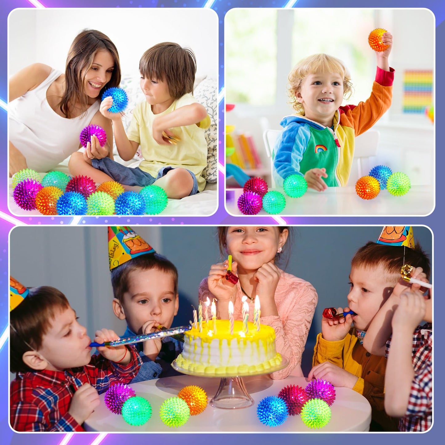 Liliful 30 Pcs Large Light up Bouncy Balls 3.4 Inch LED Rubber Ball Spiky Flashing Lights Holiday Toy Blinking Sensory Bouncy Flash Stress Ball for Adults, Pets, Party Favors, Christmas