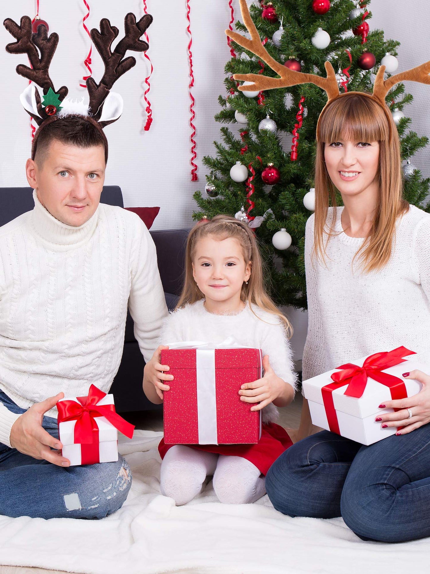 2 Pieces Christmas Reindeer Headband Antlers Hairband Headwear Accessories for Christmas Party Decoration, 2 Styles (Dark Brown, Light Brown)