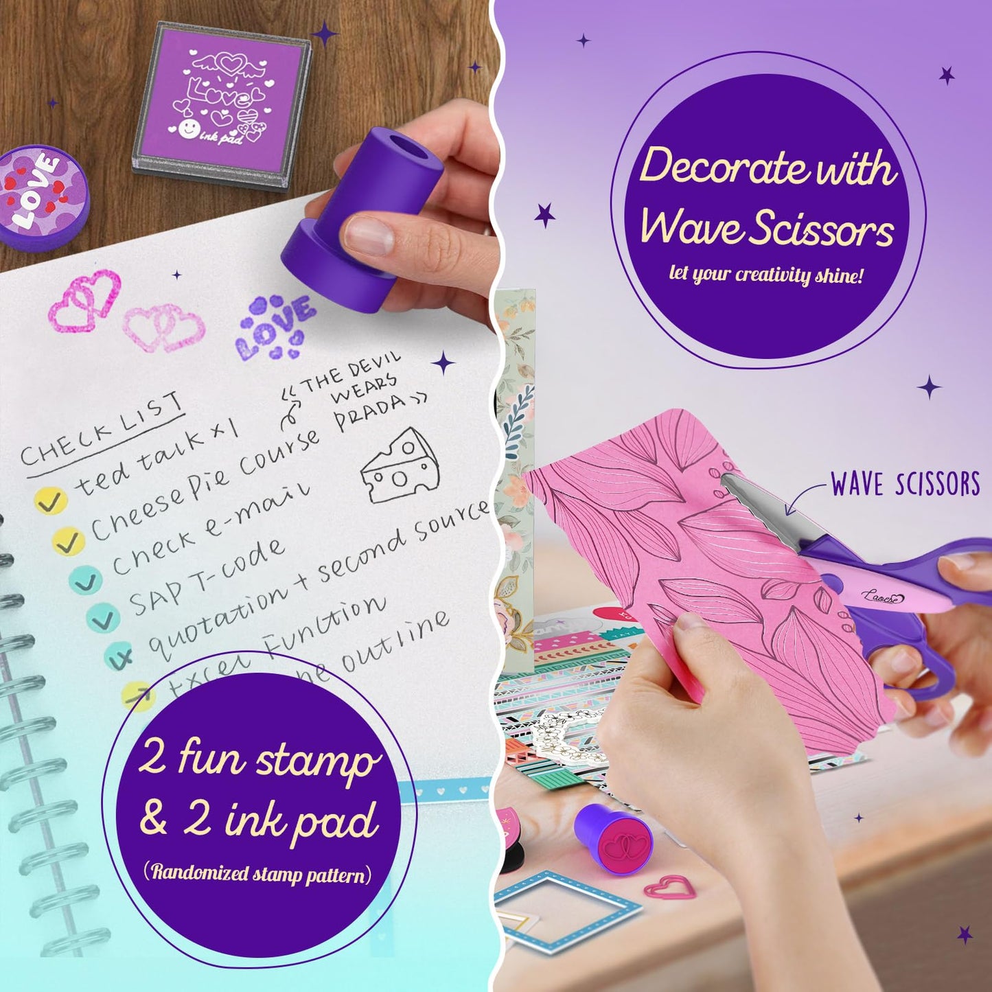 2-Pack DIY Journal Kit - Gifts for Girl Ages 8 9 10 11 12 13 14 Year Old - Cool Birthday Gifts Ideas for Girls - Art & Crafts for Tween Kid - Teen Girls Trendy Stuff - Scrapbook & Diary Supplies Set