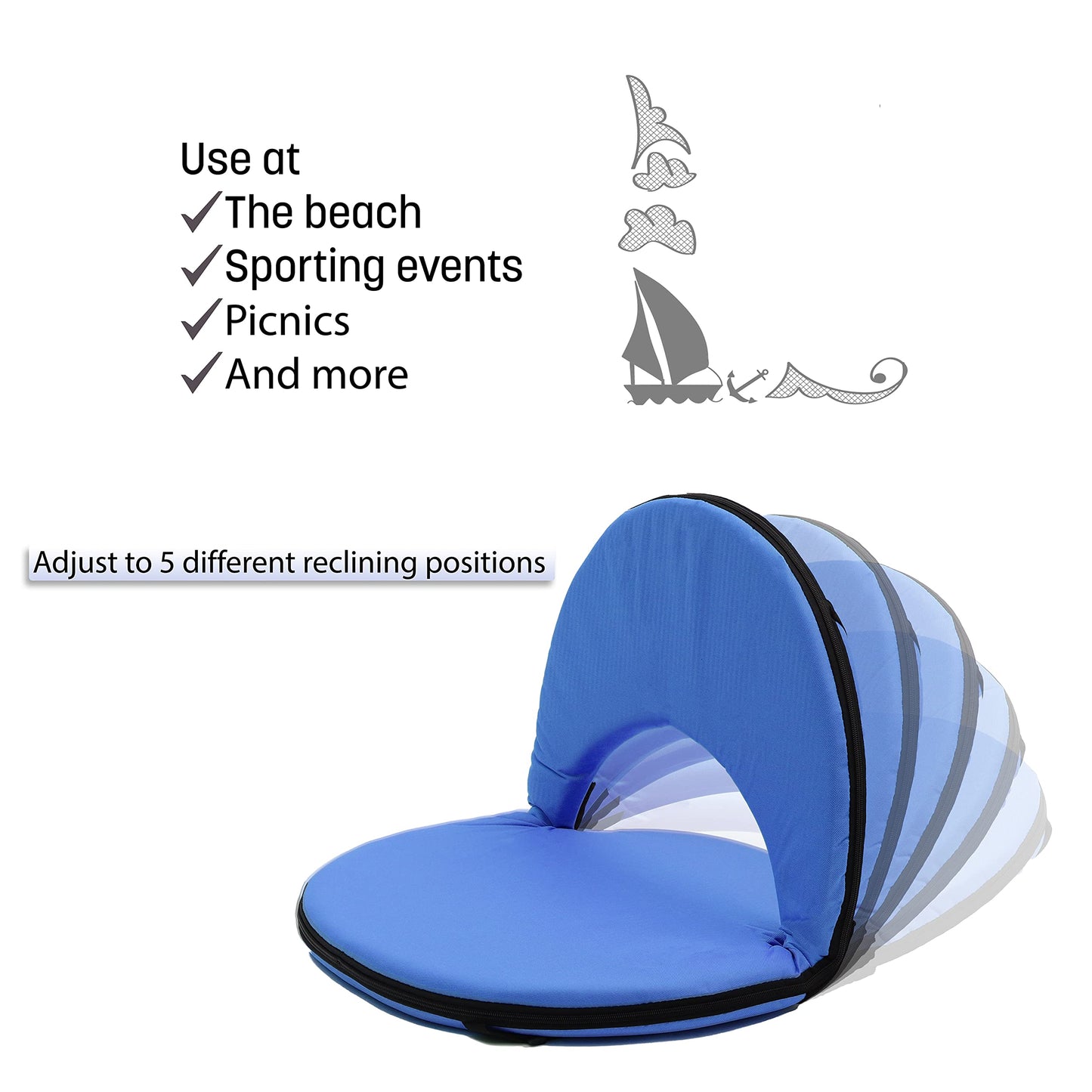 Trademark Innovations Picnic-OVA-BU Portable Multiuse Recliner Stadium Seat, Adjustable, Blue