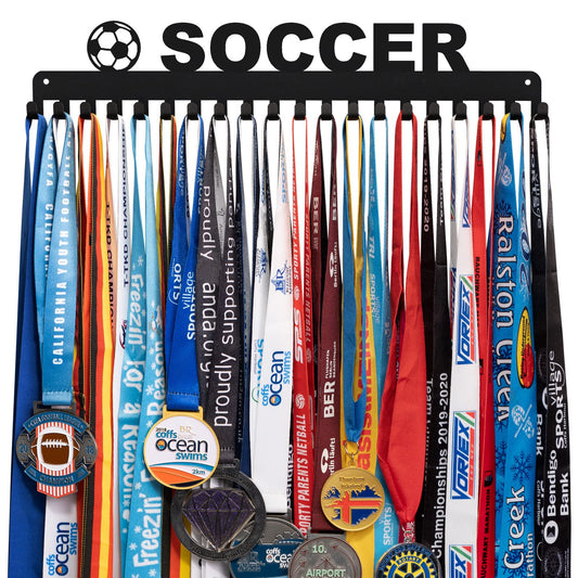 Lapetale Fashion Soccer Medal Hanger Display Medal Holder Hanger Display Rack,Easy Install Easy to Use,Soccer Medal Display Rack, Soccer Medal Hanger with 20PCS Hanging Hooks Upgraded Extension Hooks