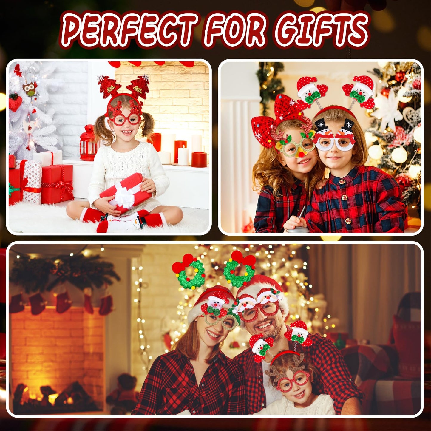 MGparty 32 Pack Christmas Glasses Frame and Headbands Set with Different Cute Designs Exquisite Decoration Accessories for Christmas Parties Holiday Favors and Photo Booth