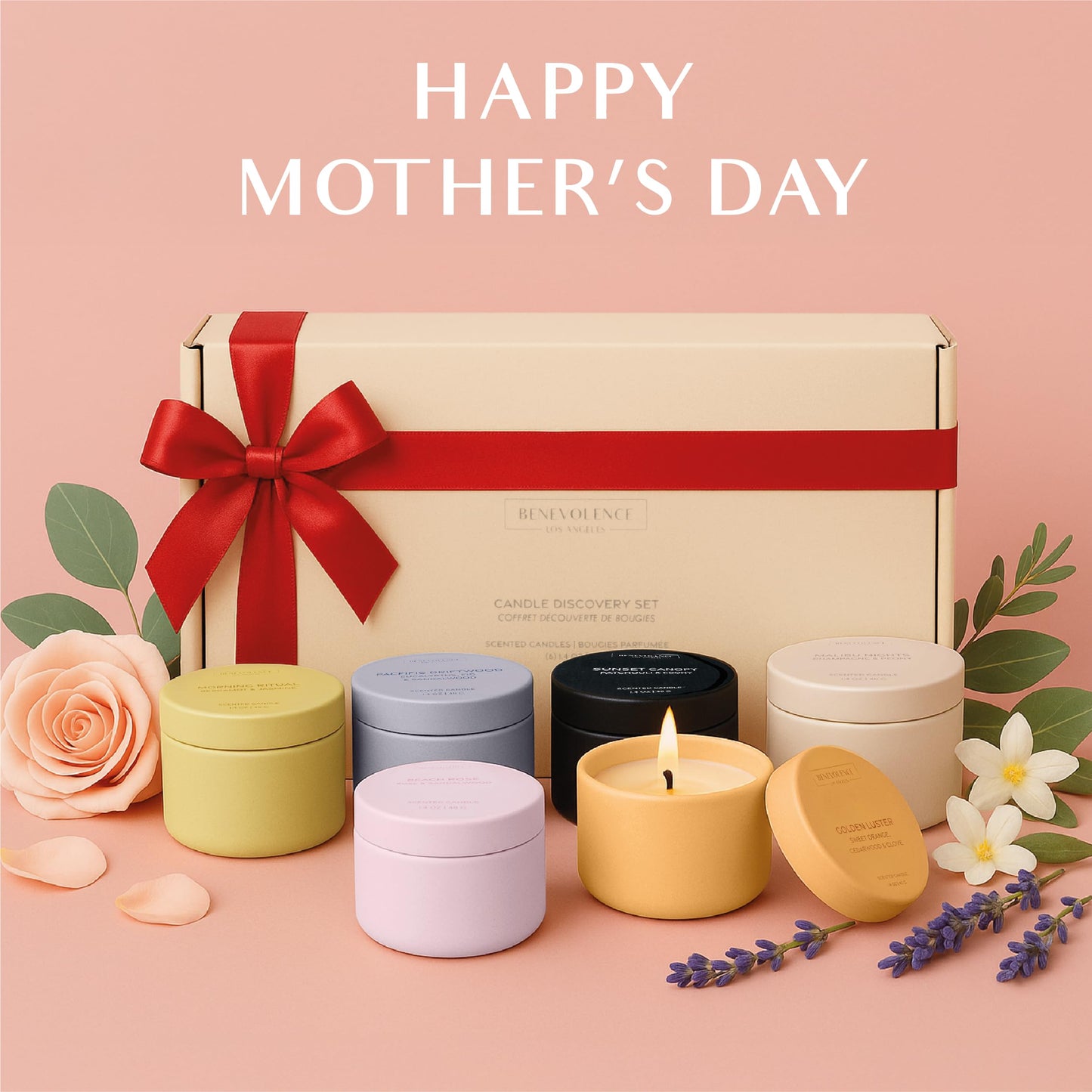 Benevolence LA Candle Gift Set – 6 Scented Candles (1.4 oz) | Aromatherapy Candles with Orange, Eucalyptus, Rose, & Jasmine Scents