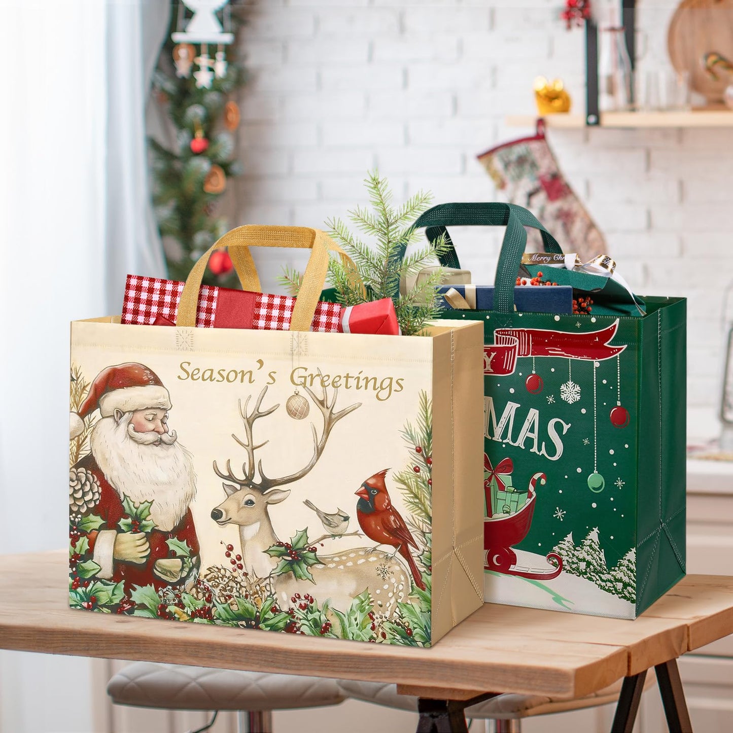 STYPOP 12 Pack 17" Extra Large Christmas Gift Bags, Reusable Non-Woven Christmas Tote Bags with Handles, Perfect for Gift Wrap/Party Favor Supplies, 16.9 * 12.6 * 6.8"