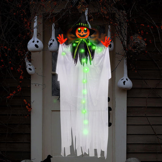 55” Halloween Hanging Animatronics Ghost Pumpkin with LED Lights, Sound & Motion Activated and Shaking Arms - Perfect for Halloween Haunted House Prop Décor, Indoor/Outdoor Display, Lawn, Party