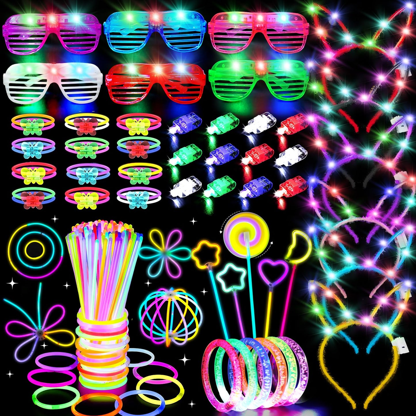 156PCS Glow in The Dark Party Supplies for Kids Adults, Light Up Halloween Party Favor for Kids 4-8 8-12, 100 Glow Sticks Bulk Party Pack DIY Necklaces Rings, LED Glasses Bracelets Neon Party Supplies