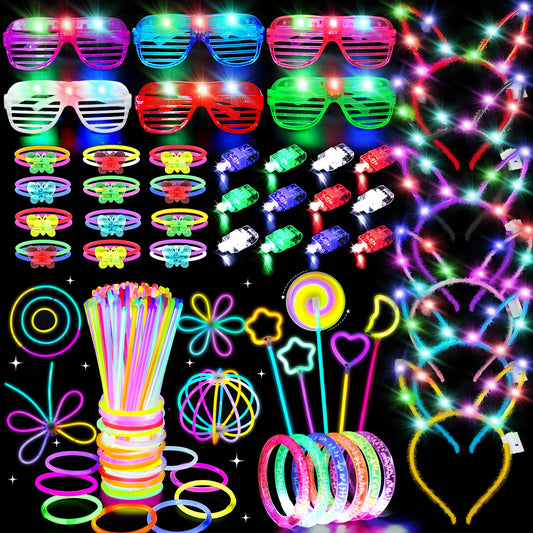 156PCS Glow in The Dark Party Supplies for Kids Adults, Light Up Halloween Party Favor for Kids 4-8 8-12, 100 Glow Sticks Bulk Party Pack DIY Necklaces Rings, LED Glasses Bracelets Neon Party Supplies