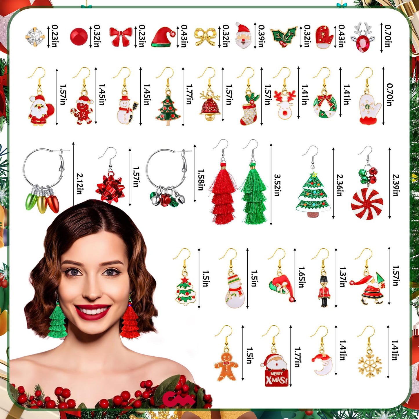 Gushu 70 Pairs Christmas Earrings for Women Girls, Bulk Christmas Gift Holiday Dangle Earrings Cute Xmas Stud Earrings Set Christmas Party Jewelry Gifts
