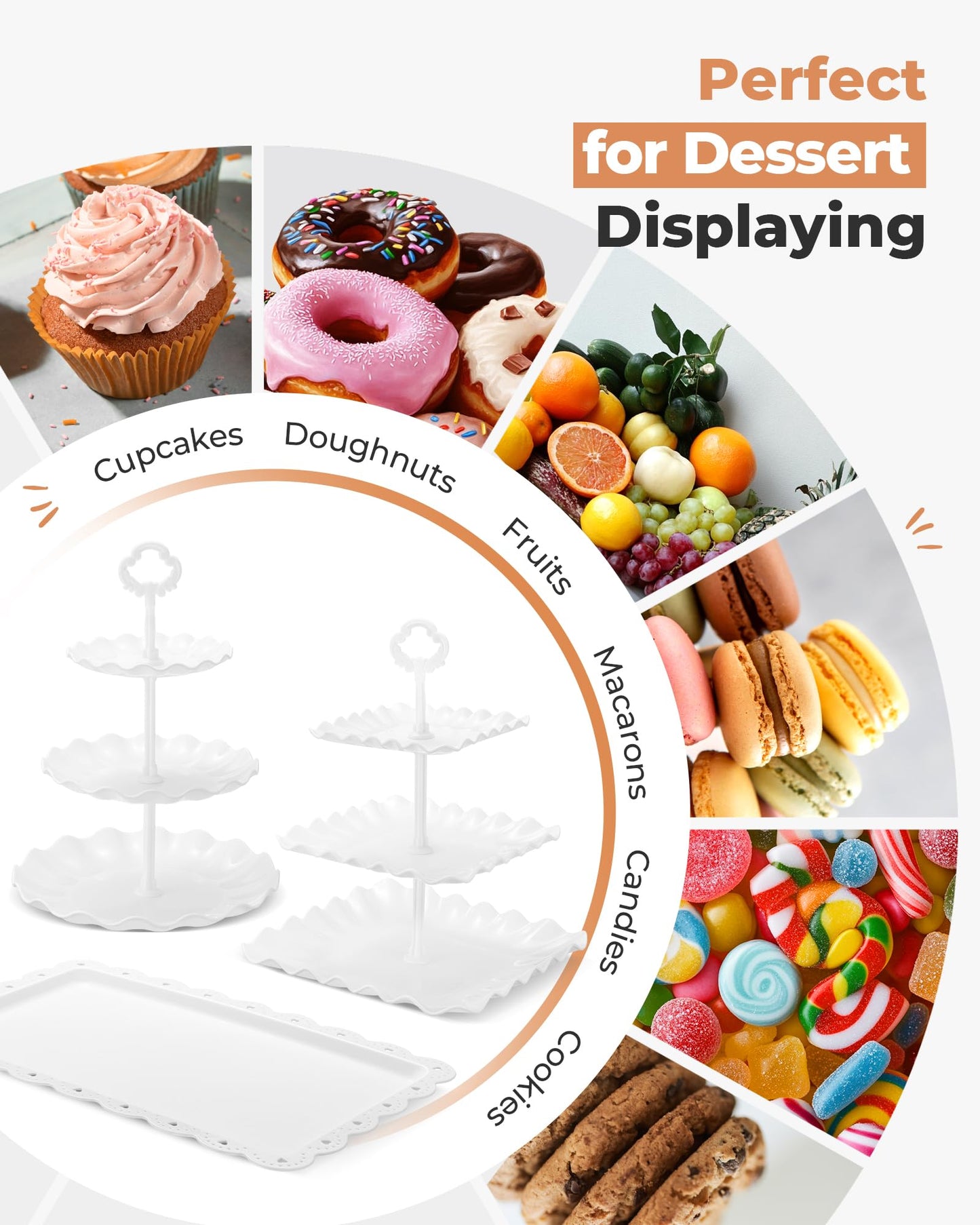 Kootek Dessert Cupcake Stand, 10pcs Dessert Table Display Set, 3 Tiered Cup Cake Holder Tower Stand& Cookie Serving Trays for Wedding, Tea Party, Birthday, Baby Shower