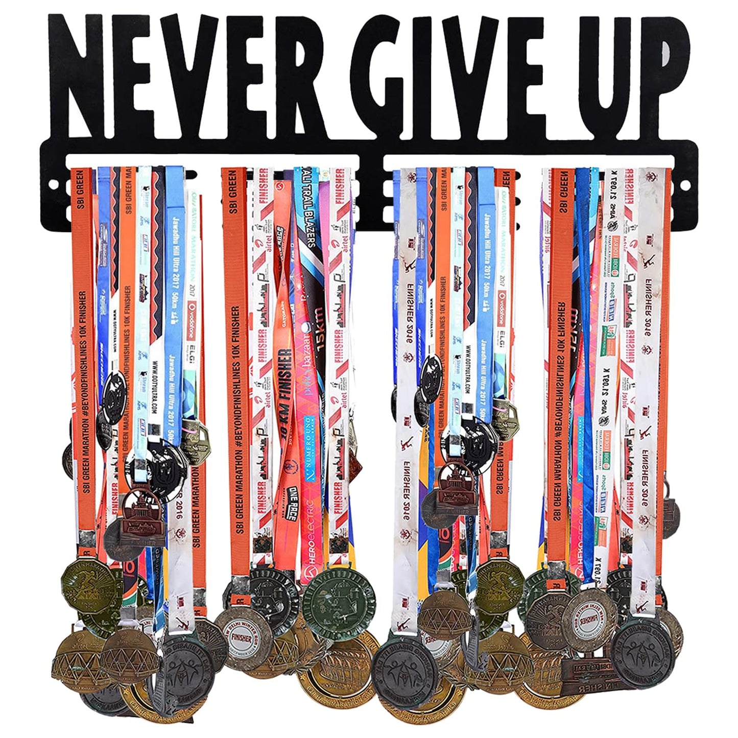 SEHAZ ARTWORKS Medal Hanger Display | Medal Holder Display | Medal Display Hanger | Medal Holder Wall (Holds Upto 30-40 Medals) NeverGiveUp Black