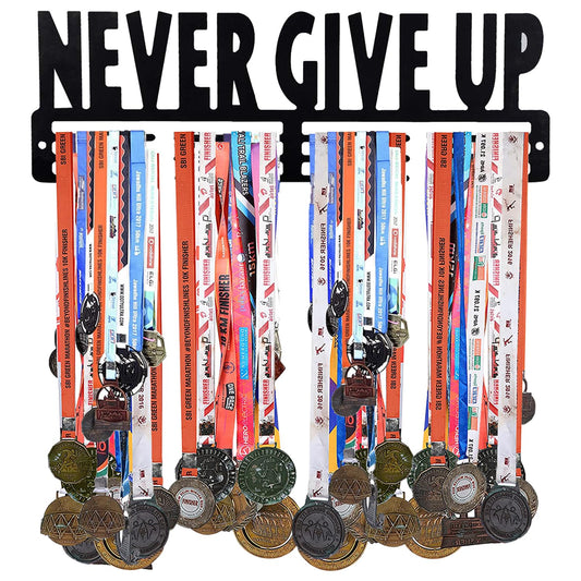 SEHAZ ARTWORKS Medal Hanger Display | Medal Holder Display | Medal Display Hanger | Medal Holder Wall (Holds Upto 30-40 Medals) NeverGiveUp Black