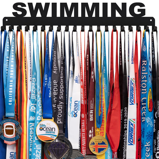 Lapetale Fashion Swimming Medal Hanger Display Medal Holder Hanger Display Rack Frame with 20PCS Hanging Hooks Upgraded Extension Hooks Easy Install Easy to Use Swimming Medal Display Rack