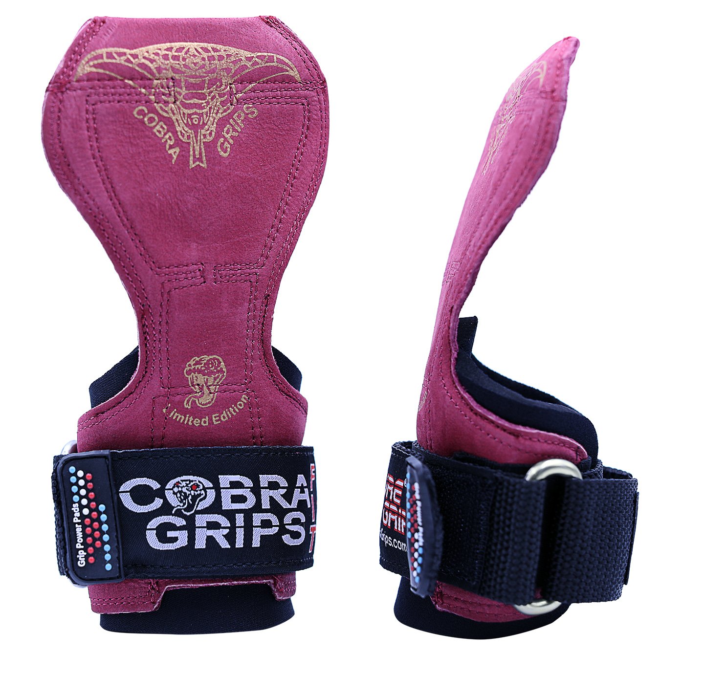 Cobra Grips PRO Weight Lifting Gloves Heavy Duty Straps Alternative to Power Lifting Hooks for Deadlifts with Built in Adjustable Neoprene Padded Wrist Wrap Support Bodybuilding (FIT Red Leather)