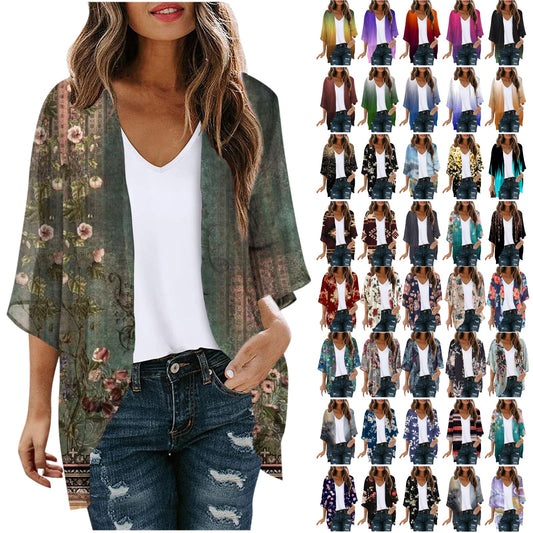 Plus Size Kimonos,Women's Floral Print Puff Sleeve Kimono Cardigan Loose Cover up Casual Blouse Tops Special Deals Today only on Prime