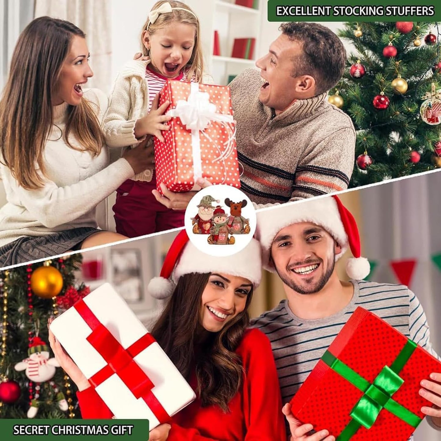 Penetratea/Penetrates/Frontaley Christmas Gift Bags Zipper Design, 2025 New Chritmas Eva Santa Snowman Snowflake Deer Shaped Apple Candy Bags, Large Space Zipper Design for Candy and Gift (6pcs-All)