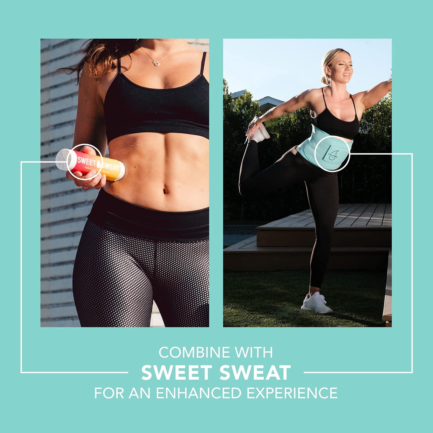 Sports Research Sweet Sweat 'Pro-Series' Waist Trimmer (Paige Hathaway Edition) with Adjustable Velcro Straps (Blue, XS-S)