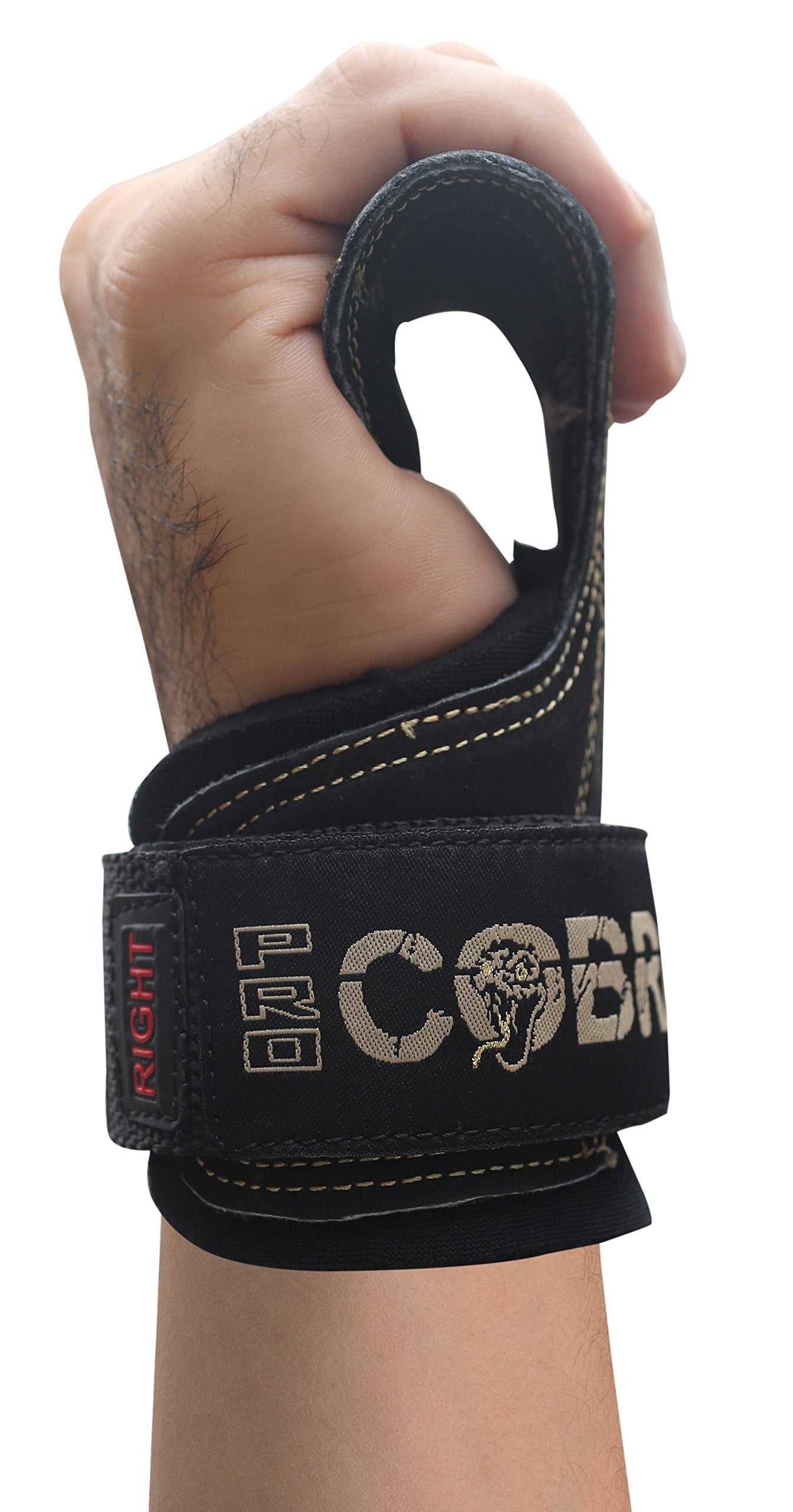 Cobra Grips PRO Weight Lifting Gloves Heavy Duty Straps Alternative to Power Lifting Hooks for Deadlifts with Built in Adjustable Neoprene Padded Wrist Wrap Support Bodybuilding (PRO Black Leather)