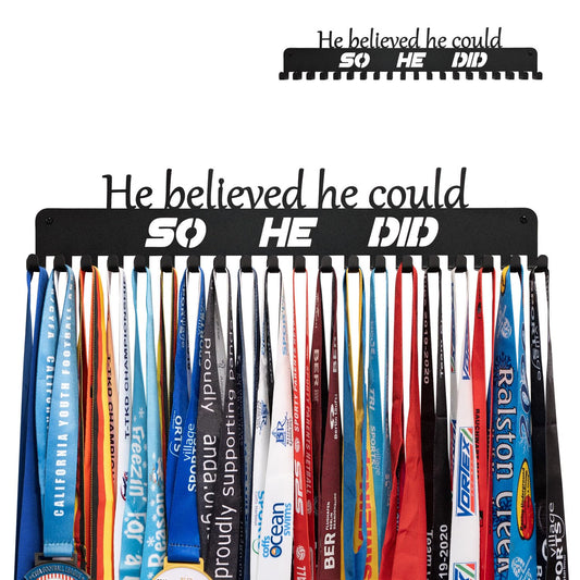 Lapetale Fashion He Believed He Could SO HE DID Medal Hanger Holder Display Rack for All Sports Metal Steel Medal Hanger Holder,Wresting Medal Holder for Boys in 16" Long,Medal Holder for Wall