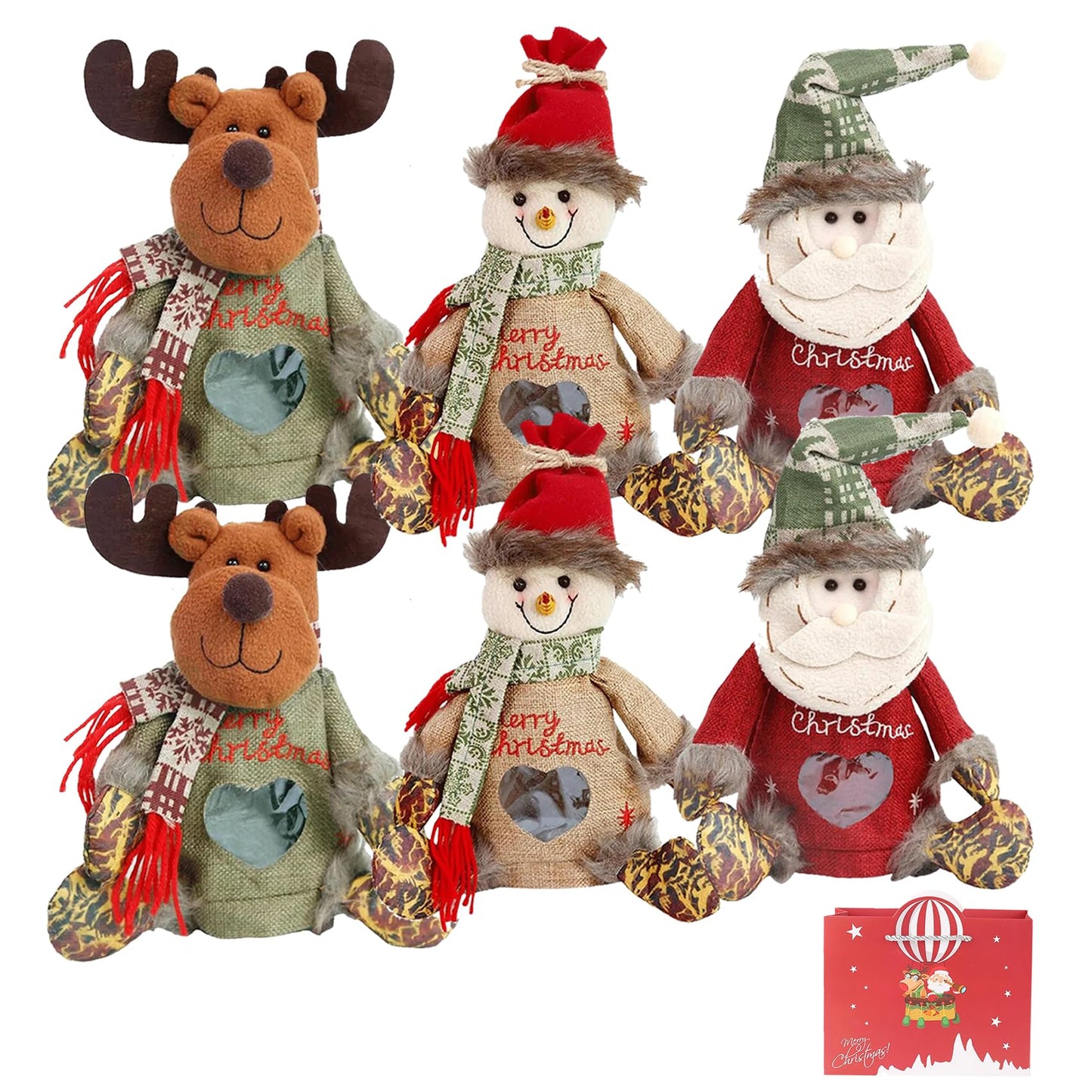 Christmas Doll Gift Bags Zipper Design - Small Fabric Gift Bags (6pcs)