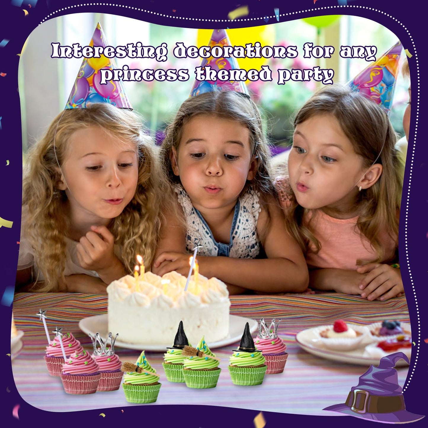 36 Pcs Witch Cupcake Toppers Witch Cake Topper Crown Cupcake Topper for Witch Party Decorations Mini Witch Hat Princess Cake Decorations for Witch Birthday Party Themed Party Favors