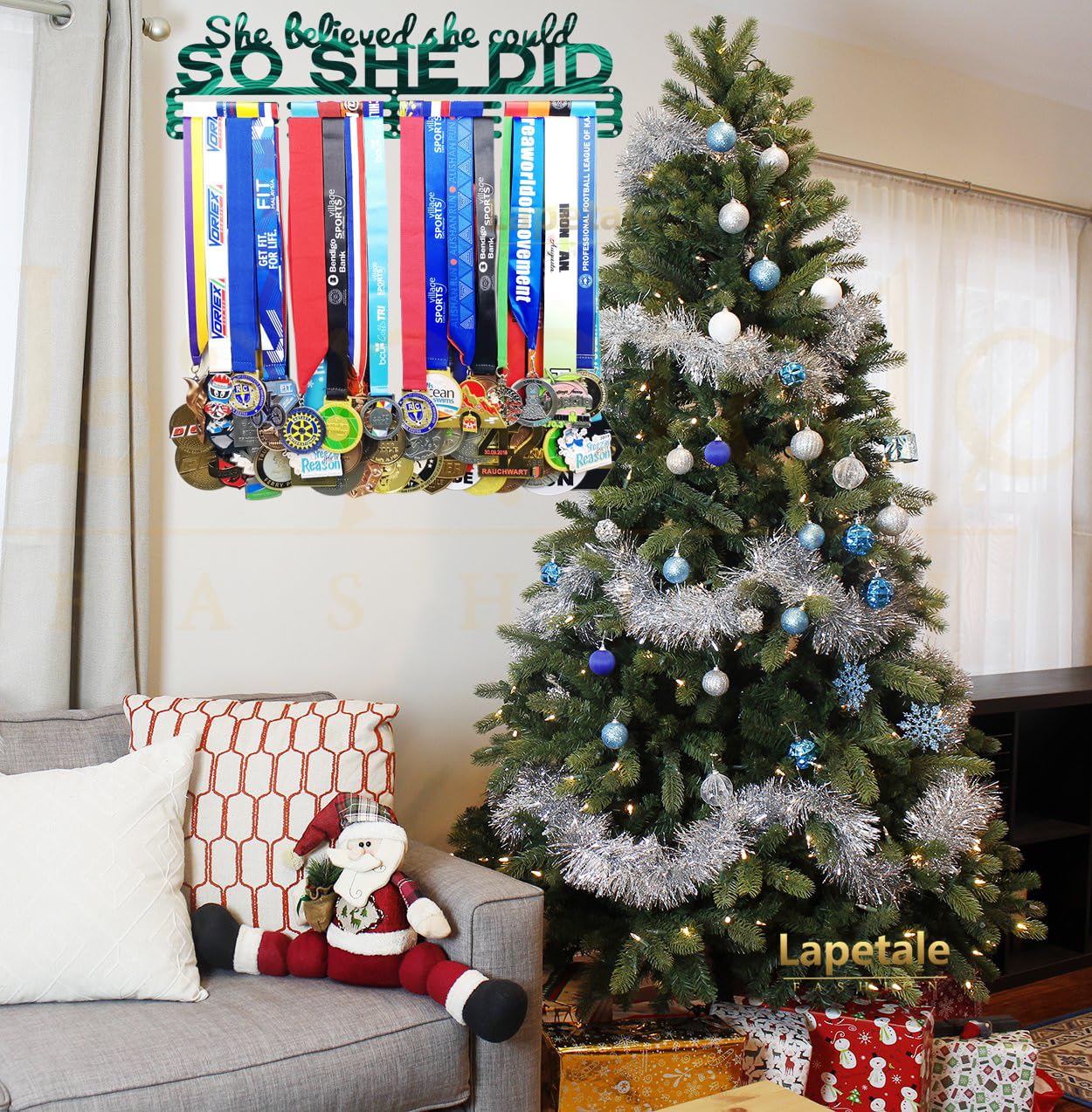 Lapetale Fashion Medal Hanger Holder Display Wall Rack Frame Shelf in 16" long-Medal Hanger Awards Ribbon Cheer,gymnastics,soccer,softball