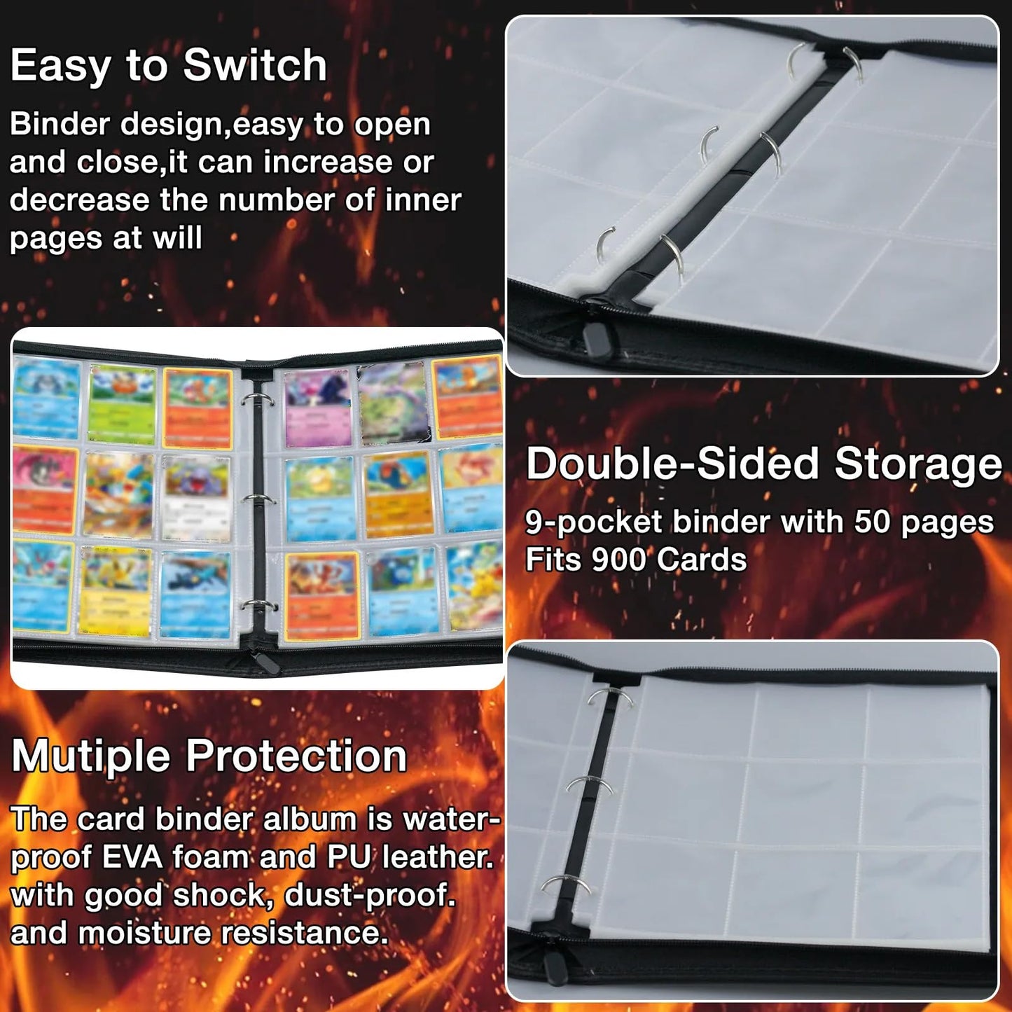 MaoKea Card Binder For Card 4-Pocket Sleeves with 440 Cards Holder,Game Collection Binder Card Holder Of Fit for TCGcard album,game card Yugioh Trading Sports Cards (9 Pocket Rugby 1)