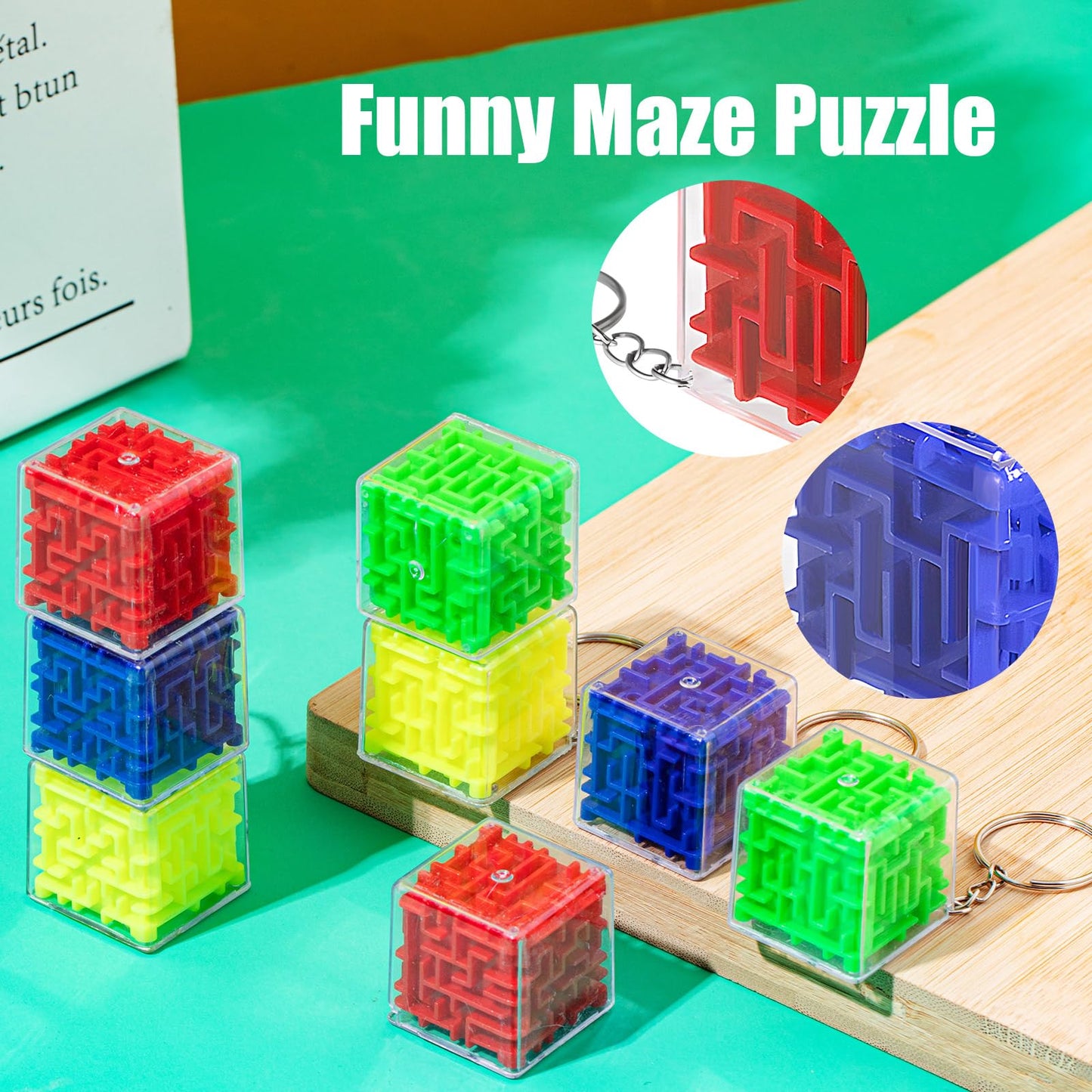 Halloscume 50 Pcs Maze Puzzle Toy Gift 3D Cube Box Mini Maze Christmas Mind Puzzles Game for Adults Birthday Party Favors Stocking Stuffers for Kids (Red, Blue, Yellow and Green,1.2'')