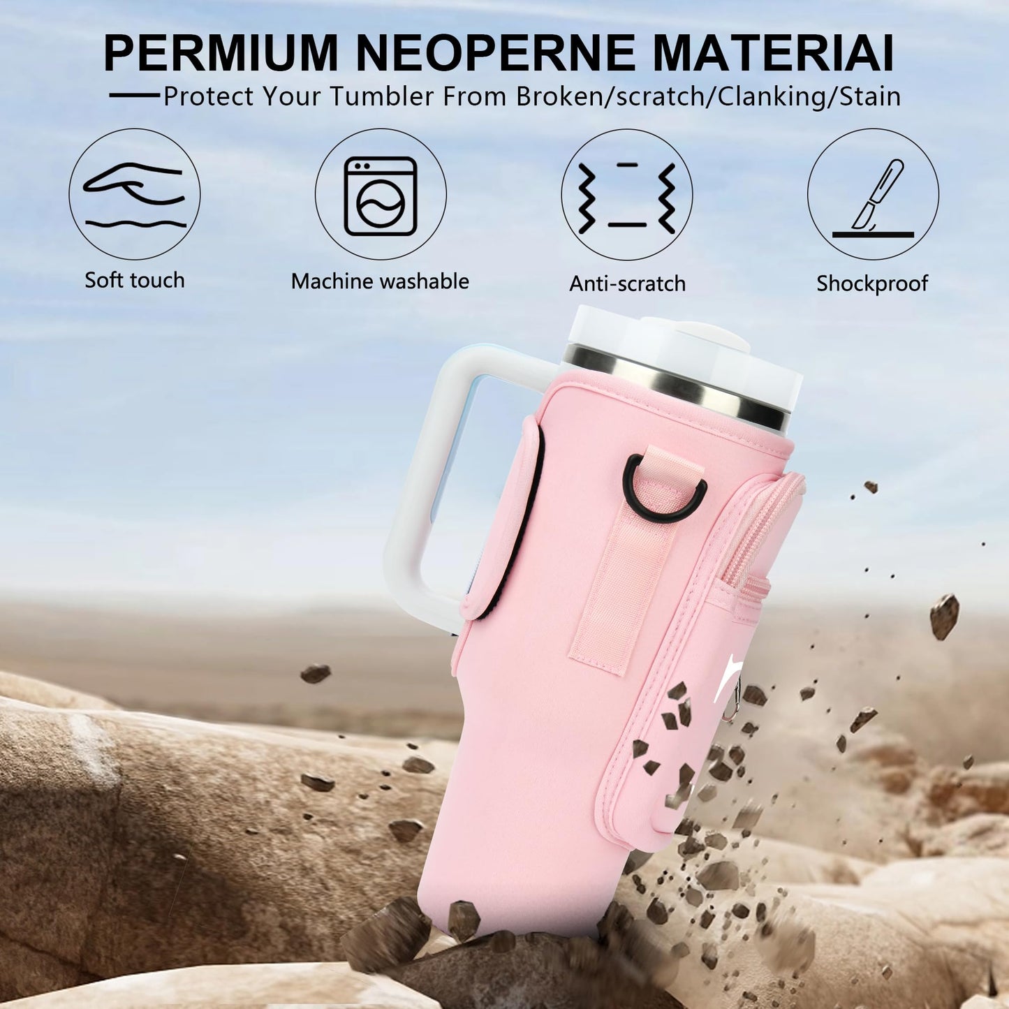 Initial Water Bottle Holder with Strap for Stanley 40 oz Tumbler/Simple Modern 40 oz Tumbler,Water Bottle Carrier Bag with Strap,Personalized A-Z Phone Pocket for Stanley Cup Accessories