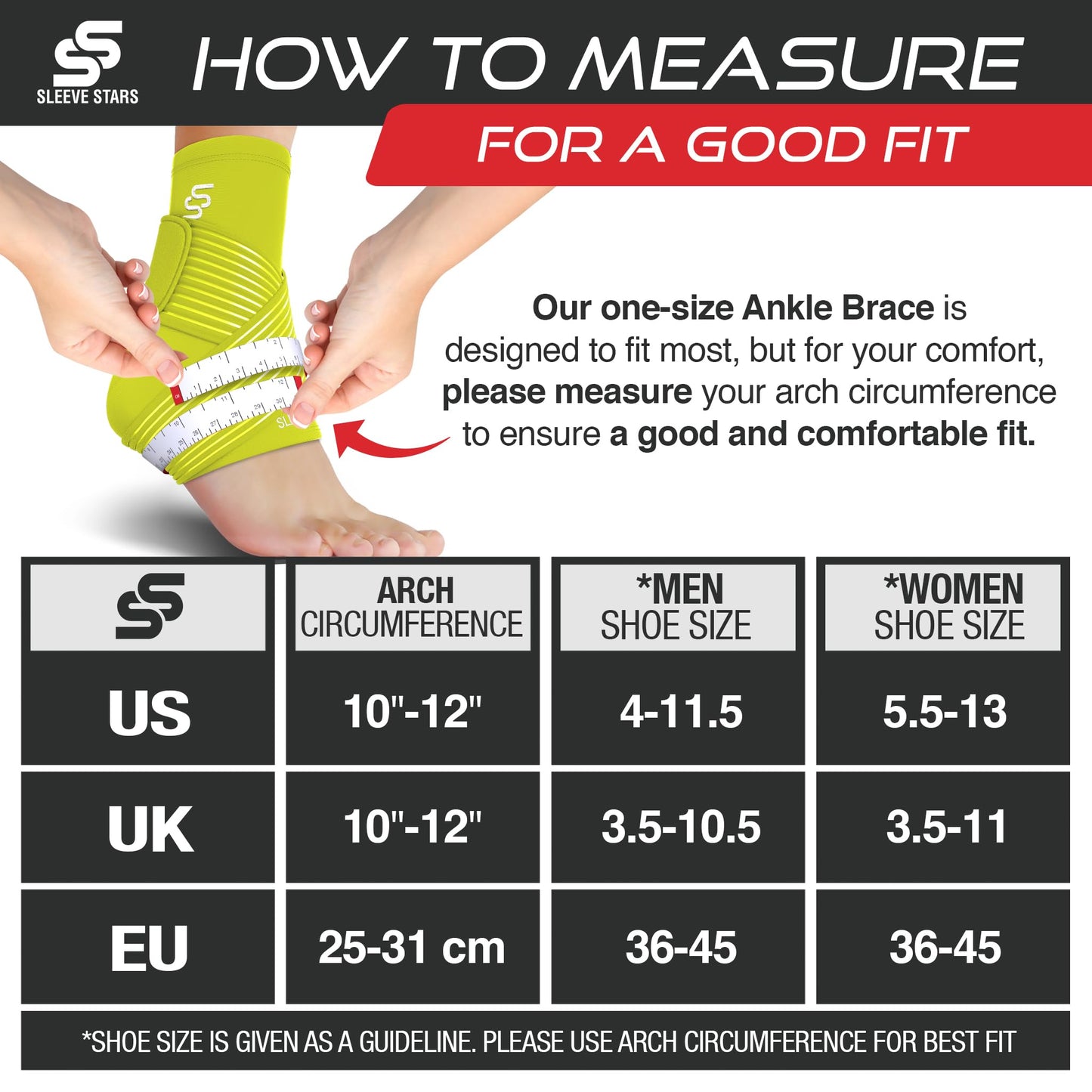 Sleeve Stars Ankle Support for Ligament Damage & Sprained Ankle, Plantar Fasciitis Support & Achilles Tendonitis Pain Relief, Ankle Brace for Women & Men w/Compression Ankle Strap (Single/Neon Green)