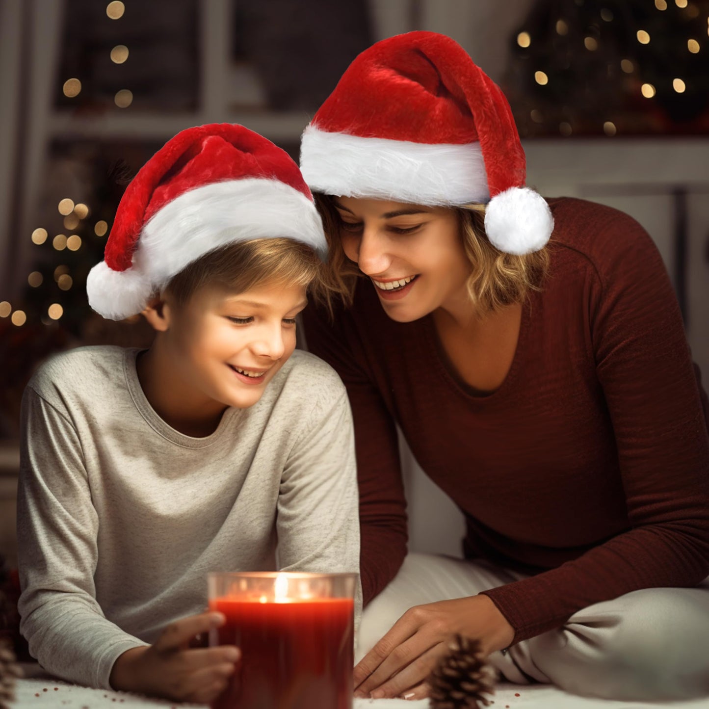 Velvet Santa Hats - Adults Unisex Soft Thicken Fur Santa Claus Hat, 4 Pack Christmas Hat Holiday Headwear