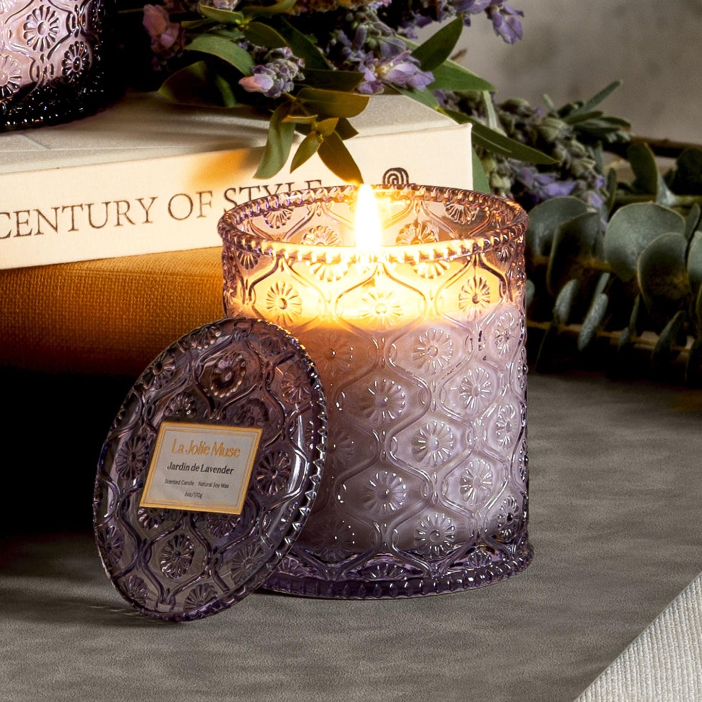 LA JOLIE MUSE Lavender Lilac Candle, Mothers Day Candles Gifts for Women, Jardin de Lavender Scented Candle, Aromatherapy Coconut Candles for Home Scented, 6 Oz 40 Hour Burn Time