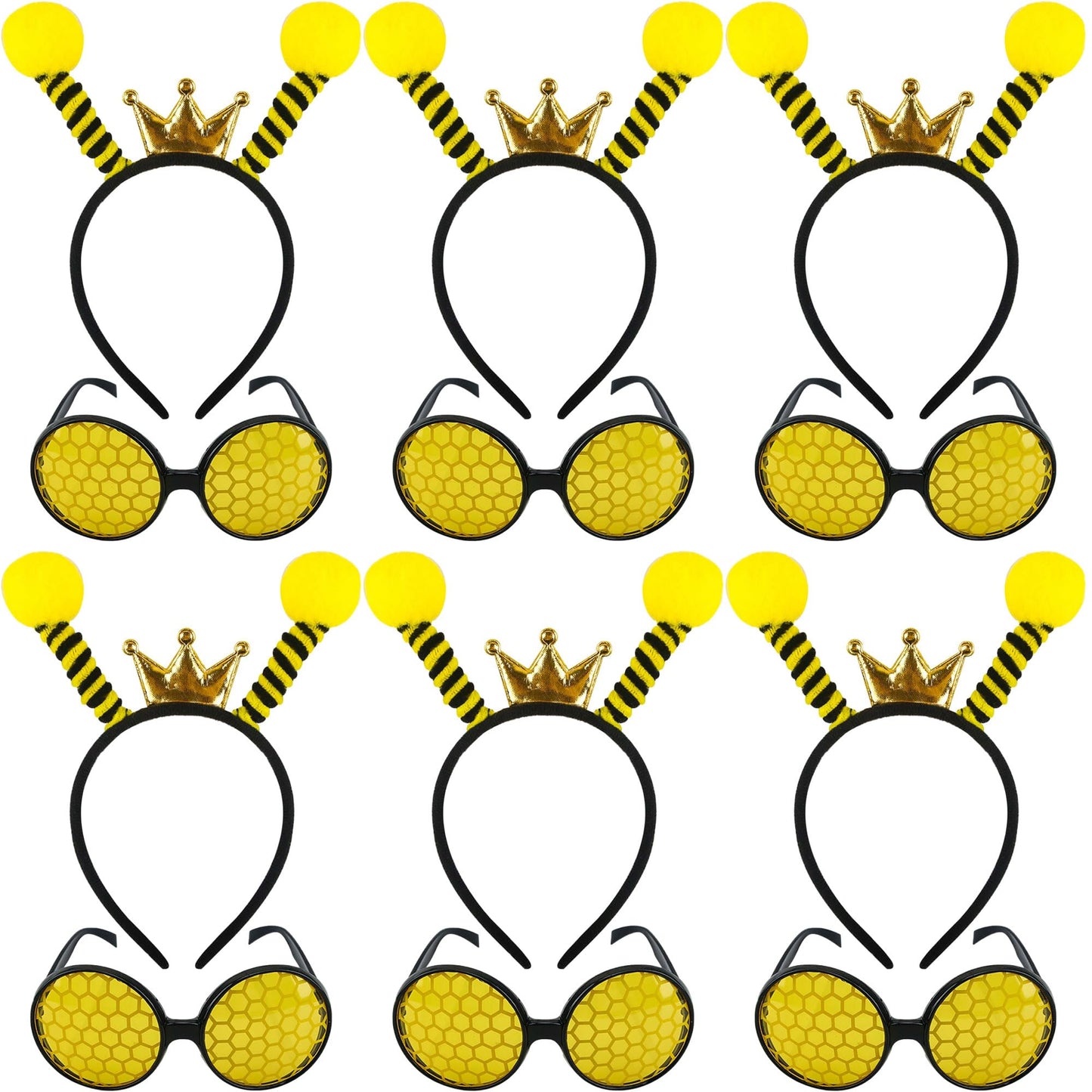 Flahard 12 Pcs Bee Headband Glasses Set Bee Headband with Sunglasses for Adults Kids New Year Cosplay Costume Accessories