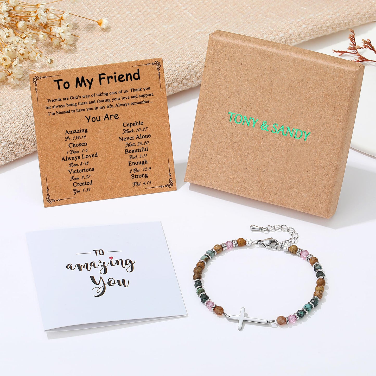 TONY & SANDY Best Friend Friendship Gifts for Women, Christian Cross Bracelet Woman Jewelry, Friendship Bracelets, Best Friend Birthday Christmas Gifts for Women Friends Female Bestie Bff