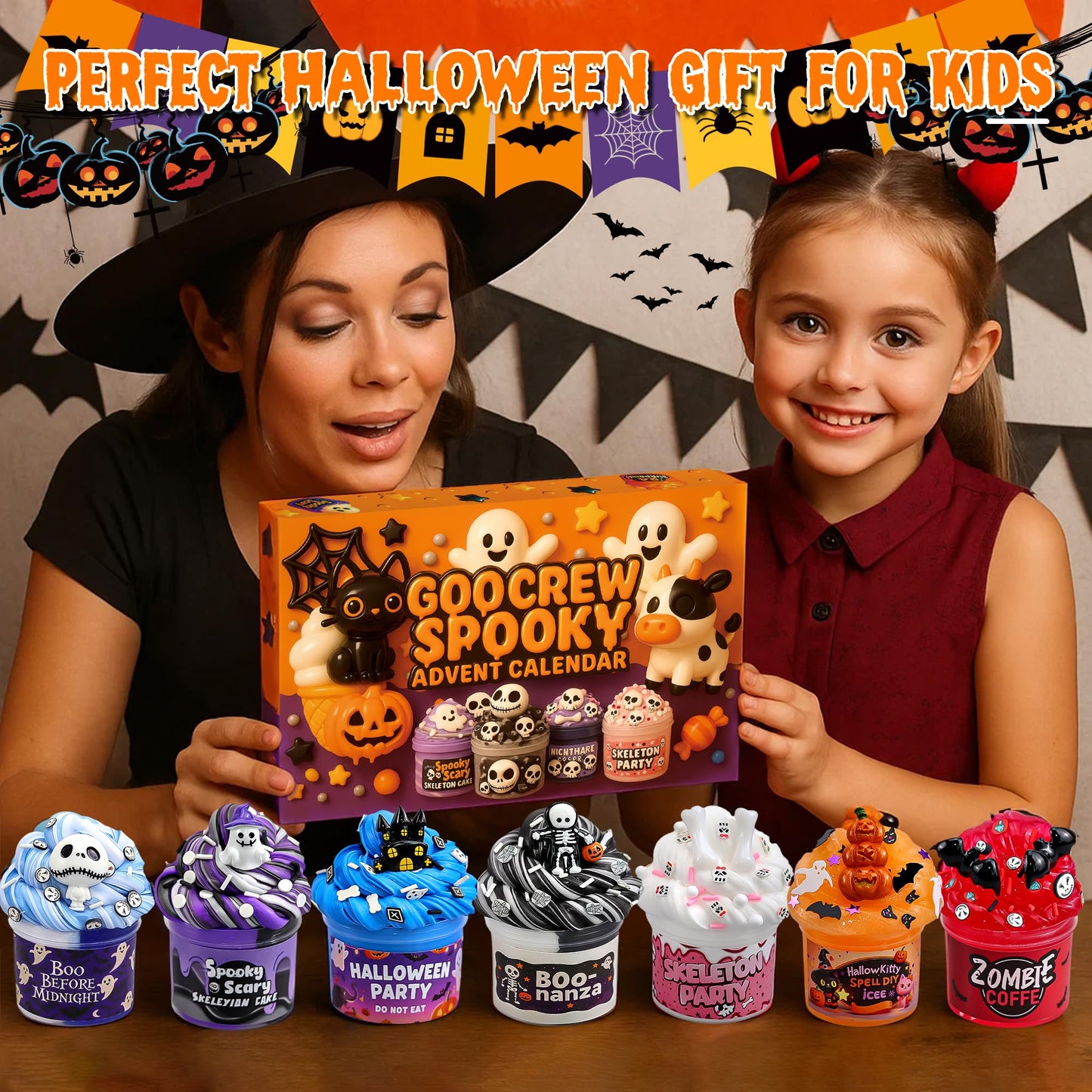 Slime Advent Calendar 2025, 24 Days of Spooky Countdown Calendar, Halloween and Christmas Gift for Kids Teens Girls and Boys