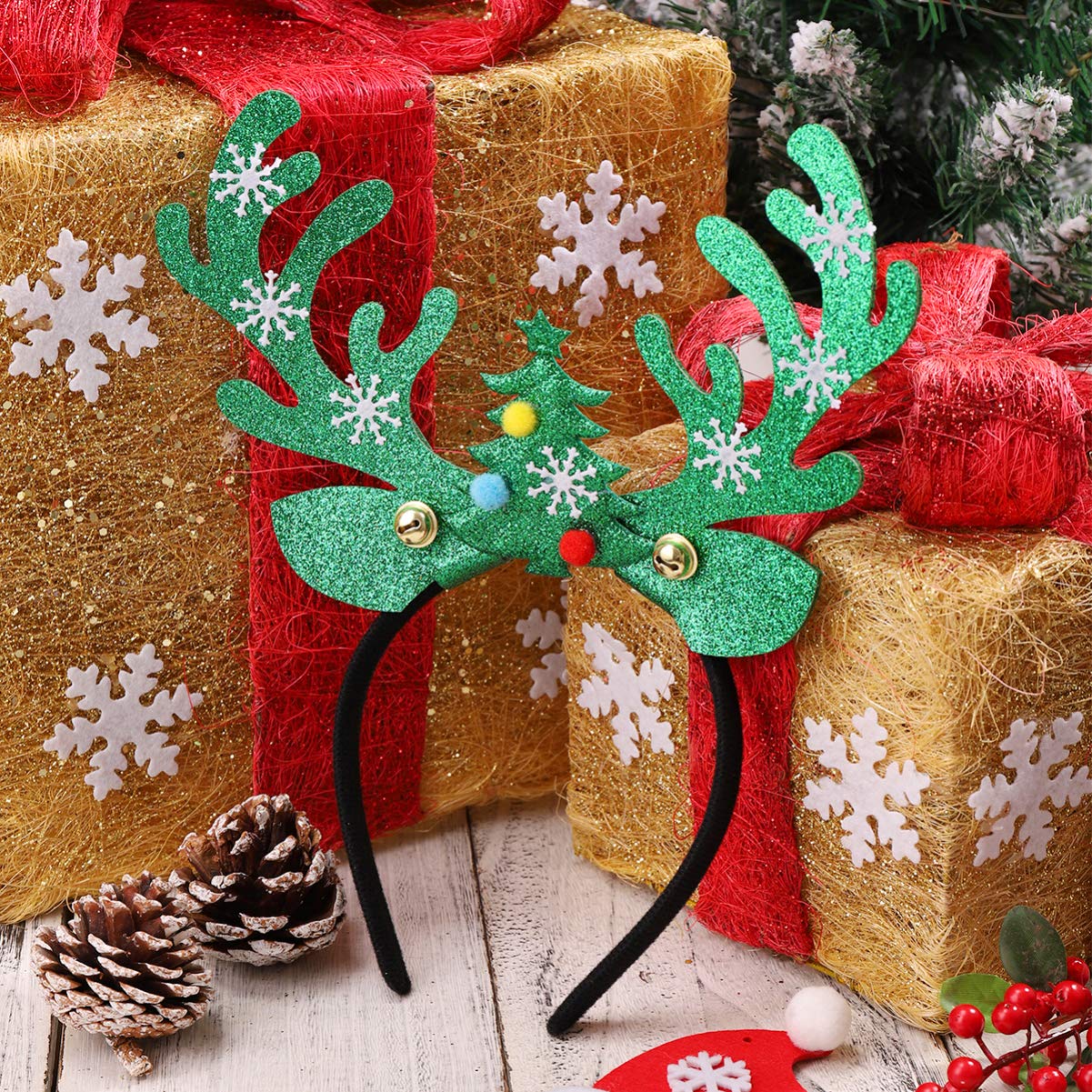 FRCOLOR 6 Pieces Christmas Reindeer Antlers Headbands Reindeer Antler Hair Hoop Headpiece for Christmas Party Holiday Favors
