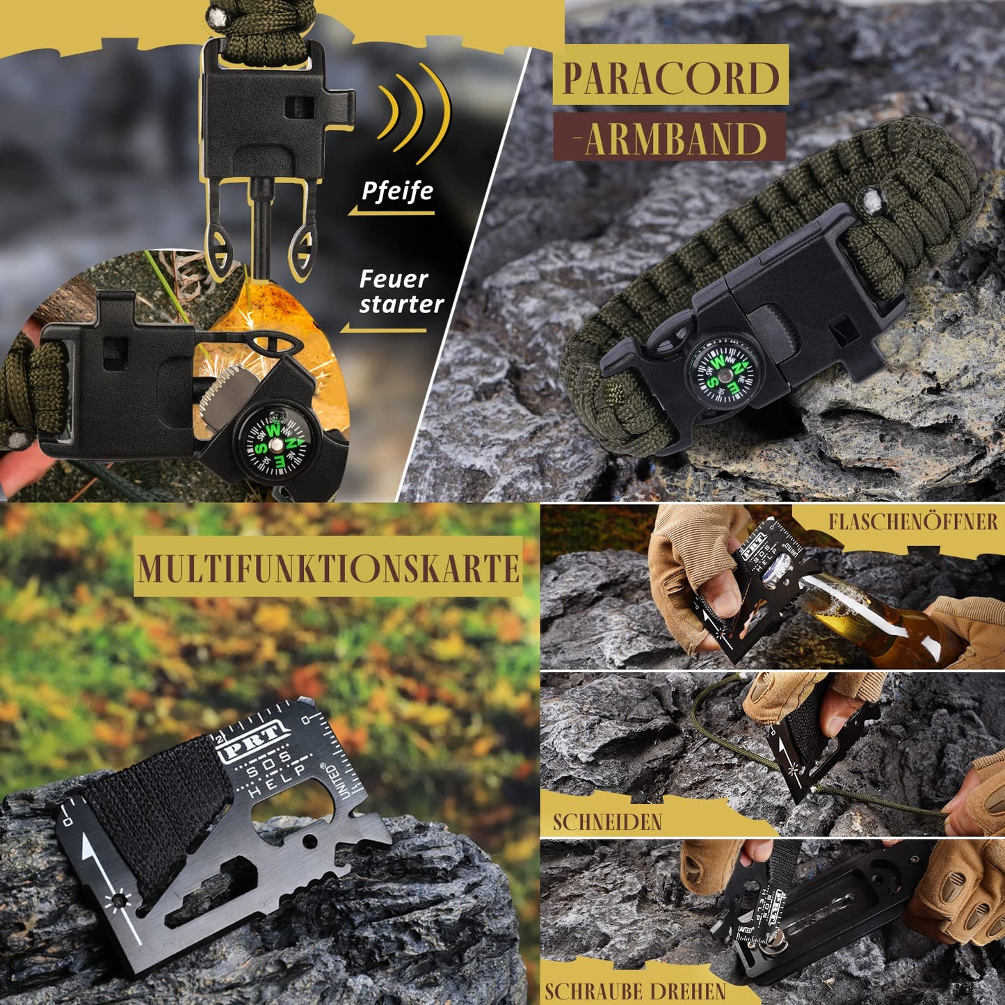 Gifts for Men Husband Dad Christmas, Survival Kit, Emergency Survival Gear and Equipment 14 in 1, Stocking Stuffers Birthday Gifts for Him Boyfriend, Hunting Fishing Camping Accessories, Cool Gadget