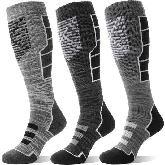 Anlisim Merino Wool Ski Thermal Unisex Socks for Men Women Winter Warm Thick Knee High Long Skiing Snowboarding Socks 3 Pairs Gift Stocking Stuffers(Black Gray,L)
